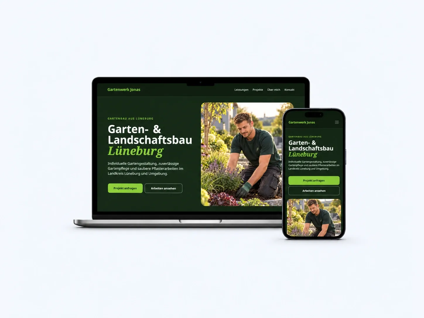 Website von Gartenwerk Jonas auf Laptop und Smartphone